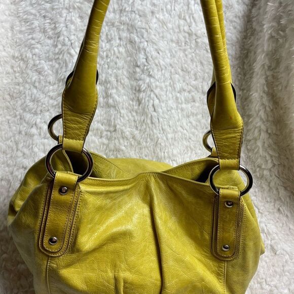 ABRO leather Hobo yellow shoulder bag with silver tone hardwares. - Picture 3 of 9
